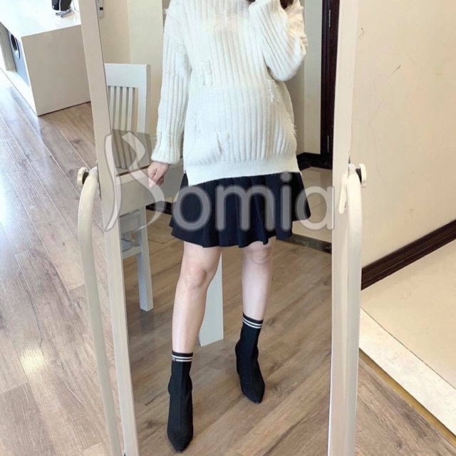 [Flash sale]Chân váy bầu xếp li có đáp bụng chun chỉnh quần trong
