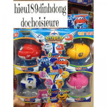 Hộp 4 Đội bay Máy bay siêu đẳng trứng biến hình robot (3in1): Có thể lắp thành trứng, máy bay và robot (ảnh thật)