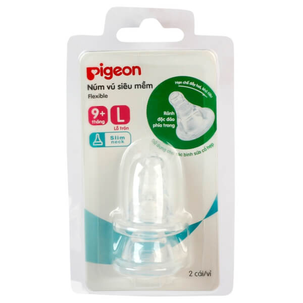 Núm Ty Thay Bình Sữa Pigeon Cổ Hẹp Size L (9M+, lỗ tròn)