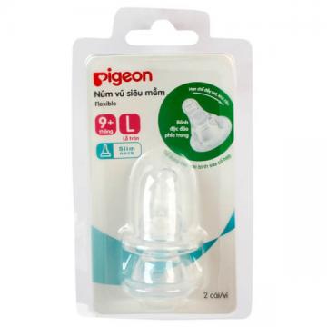 Núm Ty Thay Bình Sữa Pigeon Cổ Hẹp Size L (9M+, lỗ tròn)